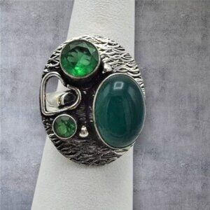 Sterling Silver Tourmaline & Glass Stones Ring